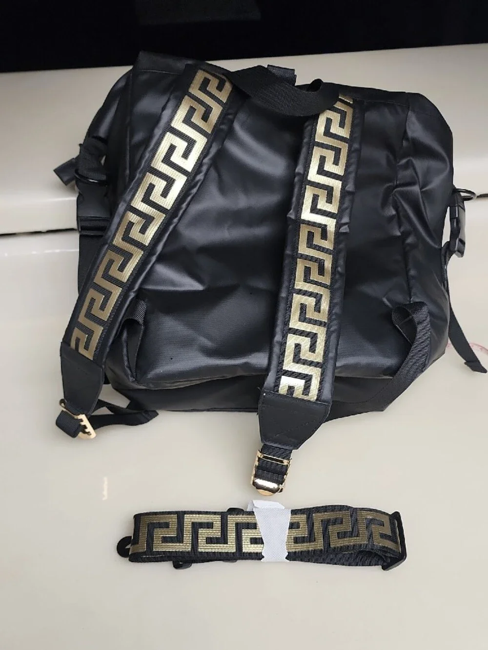 Versace Parfums Back Pack Jeans Collection Black Backpack with Gold Hardware